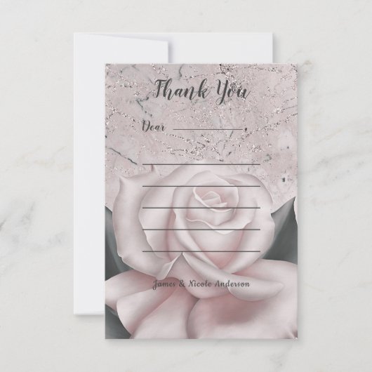 赤面ホワイトローズグラムマモダンーブルシャビーシック サンキューカード (正面)