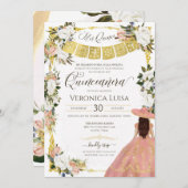 赤面ホワイト金ゴールドチャロフローラドレスキンセアニェラI 招待状 (正面/裏面)