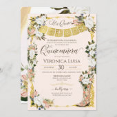 赤面ホワイト金ゴールドチャロフローラブートキンセアニェライン 招待状 (正面/裏面)