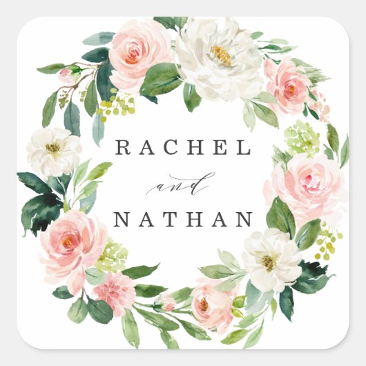 赤面ホワイト開花フローラ結婚リース スクエアシール (正面)