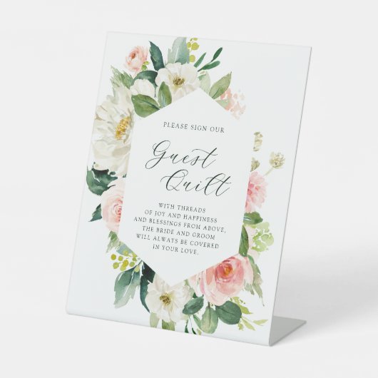 赤面ホワイト開花六結婚角のゲストキルト 台座サイン (正面)