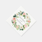 赤面ホワイト開花水彩色フローラ結婚リース スタンダードカクテルナプキン (角)
