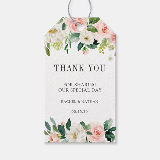 赤面ホワイト開花水結婚色の色ありがとう ギフトタグ (正面)