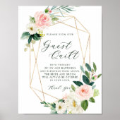 赤面ホワイト開花金ゴールドジオメトリフレームゲストキルト ポスター (正面)