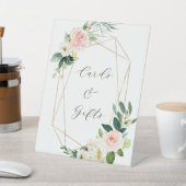 赤面ホワイト開花金ゴールドフレームウェディングカード&ギフト 台座サイン (インサイチュ)