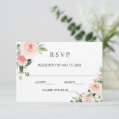 赤面ホワイト開花金ゴールドフレームフローラウェディングRSVP 出欠カード (スタンド正面)