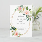 赤面ホワイト開花金ゴールドフレーム結婚式招待状 招待状 (スタンド正面)