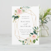 赤面ホワイト開花金ゴールドフレーム結婚式招待状 招待状 (スタンド正面)