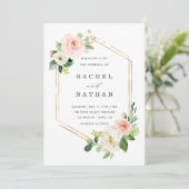 赤面ホワイト開花金ゴールドフレーム結婚式招待状 招待状 (スタンド正面)