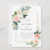 赤面ホワイト開花金ゴールドフレーム結婚式招待状 招待状 (正面)