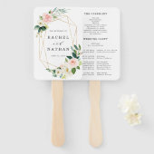 赤面ホワイト開花金ゴールドフレーム結婚式 プログラム ハンドファン (正面&裏面)