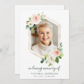 赤面ホワイト開花金ゴールド六角の葬儀 サンキューカード (正面/裏面)