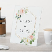 赤面ホワイト開花金ゴールド六角フレームカード&ギフト 台座サイン (インサイチュ)