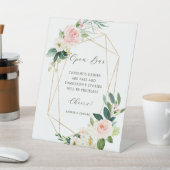 赤面ホワイト開花金ゴールド幾何学枠オープンバー 台座サイン (インサイチュ)