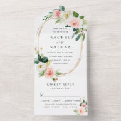 赤面ホワイト開花金ゴールド楕円フレ結婚ーム オールインワン招待状 (内側)