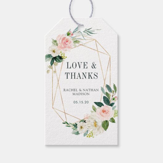 赤面ホワイト開花金ゴールド結婚フレームありがとう ギフトタグ (正面)