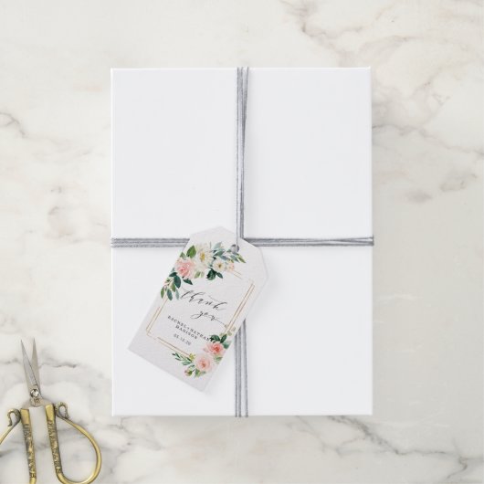 赤面ホワイト開花金ゴールド結婚フレームありがとう ギフトタグ (より糸付き)