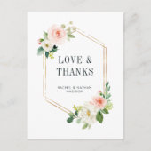 赤面ホワイト開花金ゴールド結婚フレームありがとう ポストカード (正面)