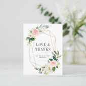 赤面ホワイト開花金ゴールド結婚フレームありがとう ポストカード (スタンド正面)