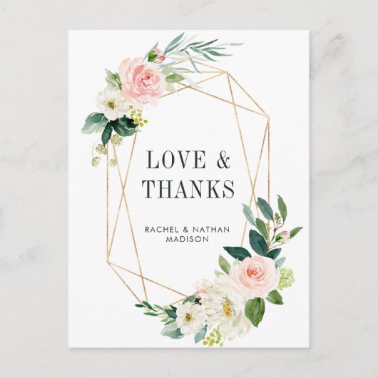 赤面ホワイト開花金ゴールド結婚フレームありがとう ポストカード (正面)