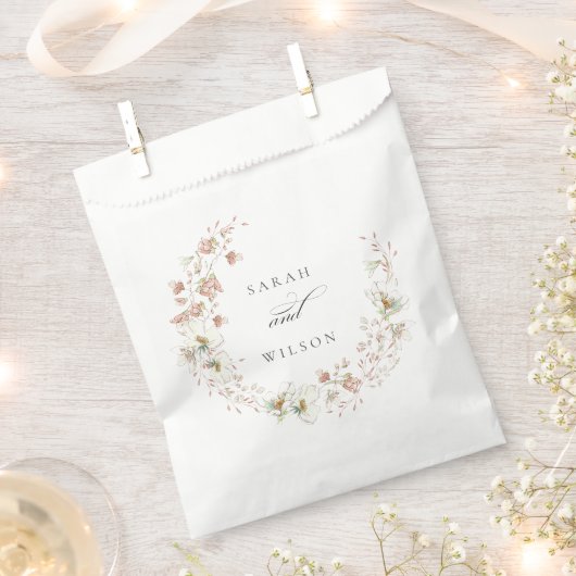 赤面ホワ素朴イトメドウフローラ結婚リース フェイバーバッグ (クリップ留めされた状態)