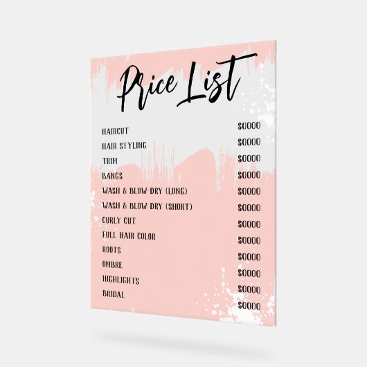 赤面ホワ絵を描イトスパターシックサロン価格表 アクリルサイン (傾斜)