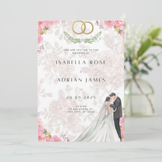 赤面ボウコケット結婚式招待状 招待状 (スタンド正面)