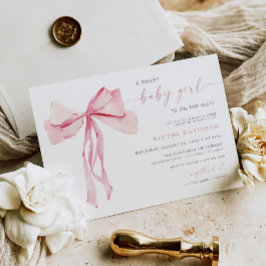 赤面ボウベビーシャワー招待状ガールピンクリボン 招待状