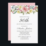 赤面ボタニカルウォーター色90thバースデーパーティー 招待状<br><div class="desc">リトルエレガントベイリーストアのフローラ誕生日招待状の追加</div>