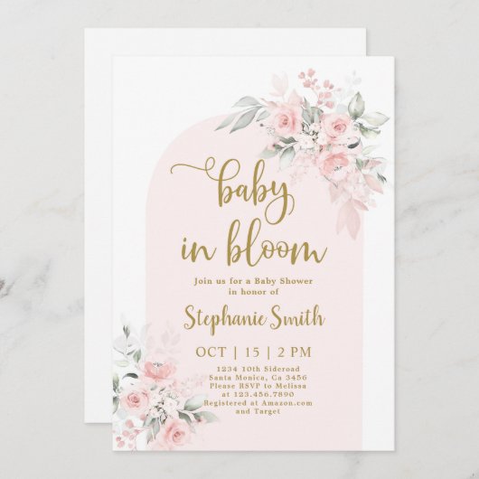 赤面ボホアーチベイビーシャワーガール招待状 招待状 (正面/裏面)