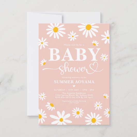 赤面ボホデイジーフラワーガールガールベビーシャワー 招待状 (正面)