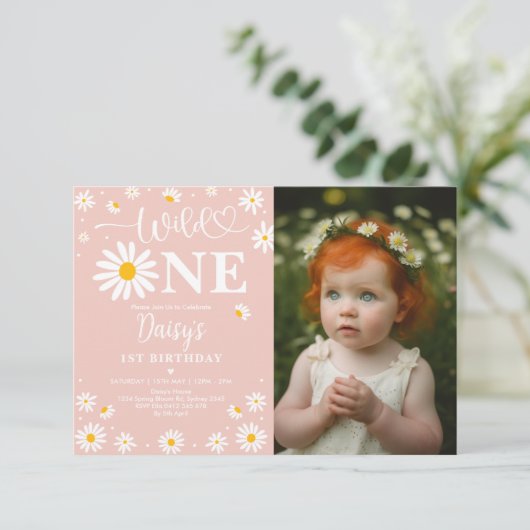 赤面ボホデイジーフローラワイルドワンフォト誕生日 招待状 (スタンド正面)