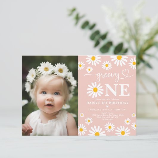 赤面ボホデイジーGroovy One 1stバースデーフォト 招待状 (スタンド正面)