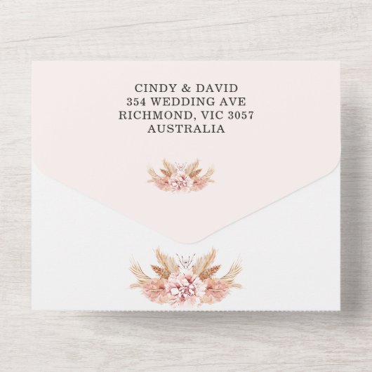 赤面ボホドライフローラすべて1つの結婚式の招待 オールインワン招待状 (裏面)