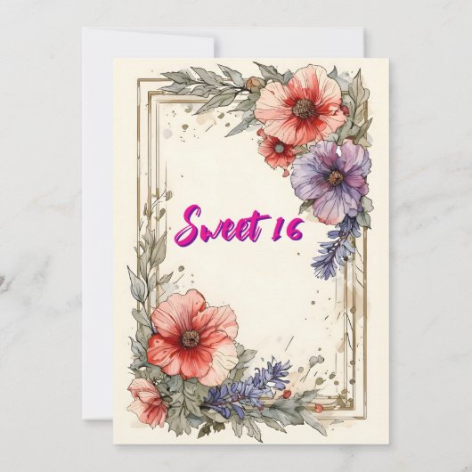 赤面ボホパンパスグラススウィート16誕生日 招待状 (裏面)