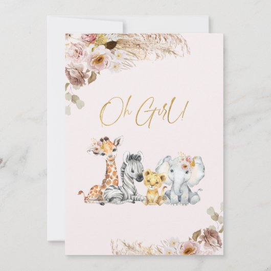 赤面ボホフローラオガールサファリベイビーシャワー 招待状 (裏面)