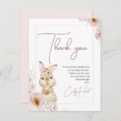 赤面ボホフローラバニーベビーシャワーサンキューカード 招待状 (正面/裏面)