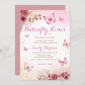 赤面ボホフローラ蝶キス赤ちゃんシャワー 招待状 (正面/裏面)