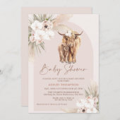 赤面ボホーフローラアーチハイランドカウベイビーシャワー 招待状 (正面/裏面)