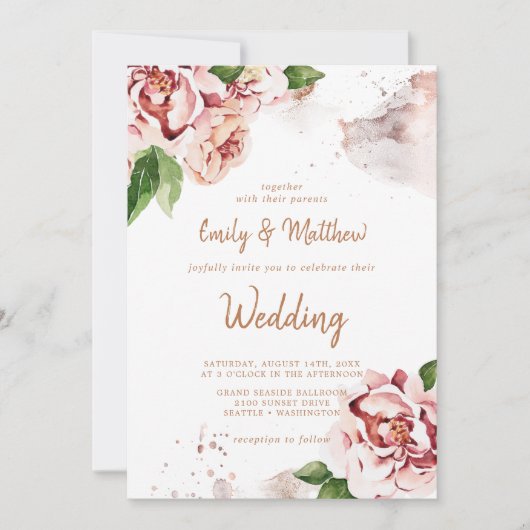 赤面ポニーズモダン抽象芸術フェイクグリッター結婚ズ 招待状 (正面)