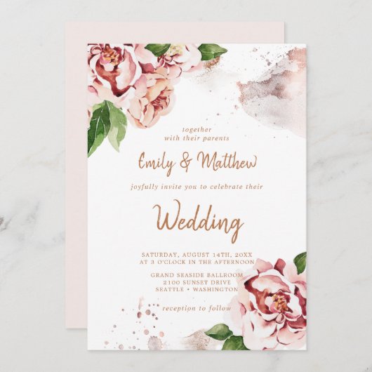 赤面ポニーズモダン抽象芸術フェイクグリッター結婚ズ 招待状 (正面/裏面)