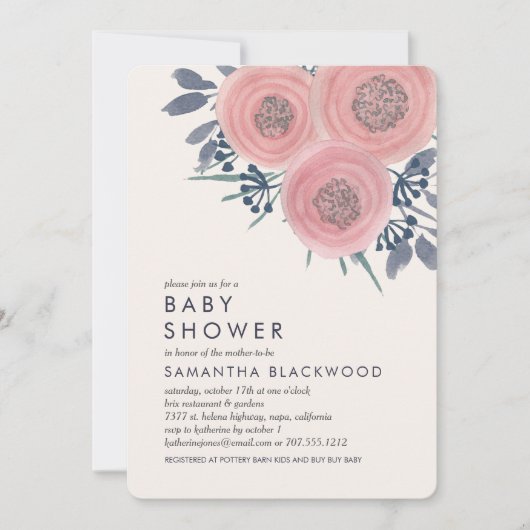 赤面ポピーフローラベビーシャワー招待状 招待状 (正面)