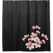 赤面マグノリアスオンブラックストライプ シャワーカーテン (正面)