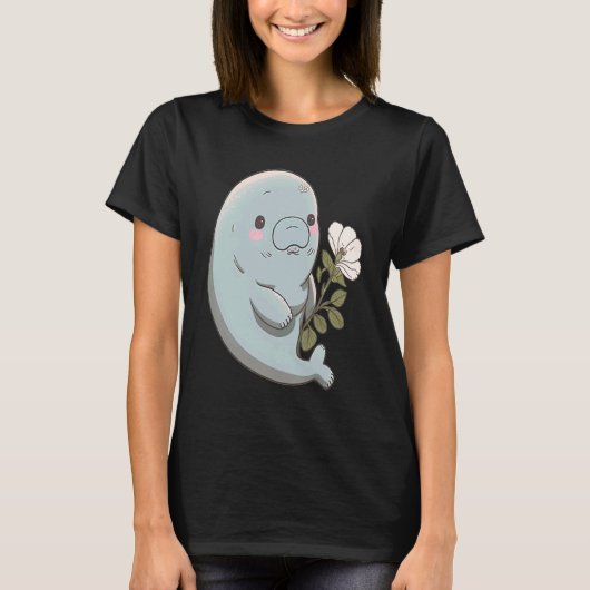 赤面マナティー可愛らしいライトブルーマナティー Tシャツ (正面)