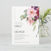 赤面マルサラピンクのローズフローラカップルのシャワーカード サンキューカード (スタンド正面)