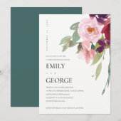 赤面マルサラピンクのローズフローラカップルのシャワーカード サンキューカード (正面/裏面)