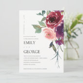 赤面マルサラピンクのローズフローラカップルのシャワーカード サンキューカード (スタンド正面)