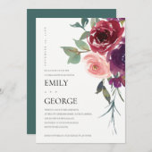 赤面マルサラピンクのローズフローラカップルのシャワーカード サンキューカード (正面/裏面)