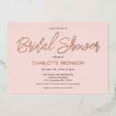 赤面ミニマリストスクリプトブライダルシャワーバラ金ゴールド 箔招待状 (正面)