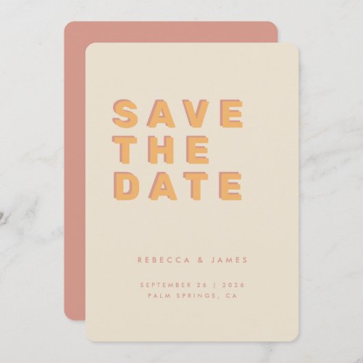 赤面ミニマルクリーム70sレトロヴィンテージウェディング セーブザデート (正面/裏面)
